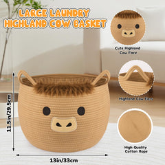 Hkojewp Highland Cow Basket with ears handles for easy transport and organization