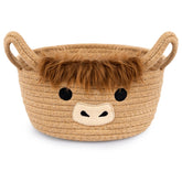 Hkojewp Highland Cow Basket front view—soft cotton and cute design for nursery storage.