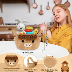 Hkojewp Highland Cow Basket handle closeup—ears design for easy carrying.