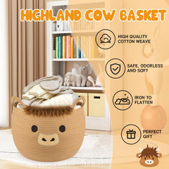 Hkojewp Highland Cow Basket showing large capacity for towels and clothes