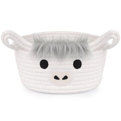 Hkojewp Highland Cow Basket on shelf for neat nursery organization.