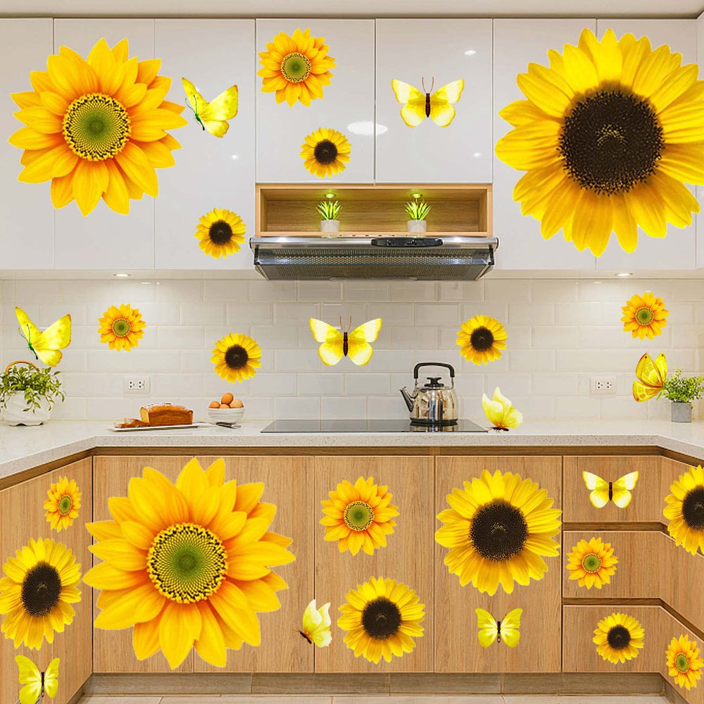 HLARTNET 54-piece sunflowers and butterflies wall stickers brighten any room.