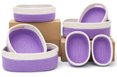 HLWDFLZ 7-piece cotton rope basket set in nursery white and purple for organized toy storage.