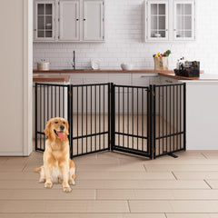HMHTCT full metal dog gate 4-panel assembly for sturdy freestanding indoor setup.