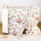 HNHUAMING 4-piece crib bedding quilt shows a vintage floral design for cozy nursery decor