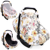HNHUAMING floral baby car seat cover with floral-pattern design for gentle sun protection and skin comfort.
