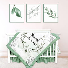 HNHUAMING Green Leaf crib quilt offers cozy, sage-toned comfort for a calm nursery