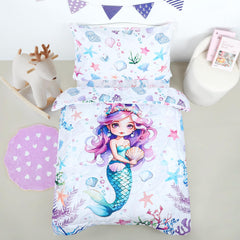 HNHUAMING toddler mermaid comforter close-up shows soft microfiber for cozy naps.
