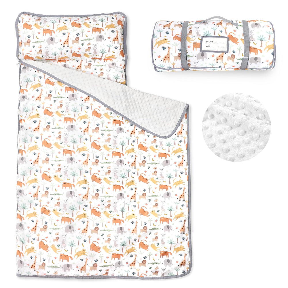 HNHUAMING Toddler Nap Mat rolled for easy travel and compact storage.