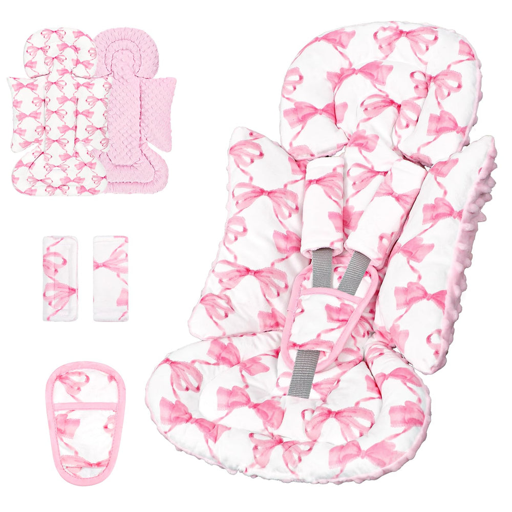 HNHUAMING infant car seat insert with pink bow pattern offers cozy travel comfort for newborns.