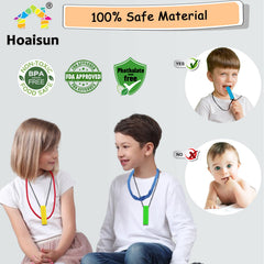 Hoaisun building blocks teething necklace close-up supports oral sensory needs.