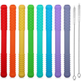 Hoaisun teething straws 8-pack colorful collection for gentle teething relief