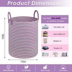 HOBASKET 55L cotton rope basket filled with blankets in a cozy nook.