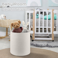 HOBASKET nursery laundry bin white ideal for baby blankets and toys.