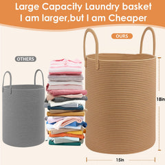 HOBASKET rope storage basket handles close-up for easy room-to-room laundry transport