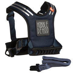 Hobble De Hoo blue harness front view shows adjustable fit for growing kids in crowds
