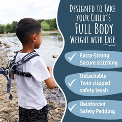 Hobble De Hoo blue harness side view with adjustable straps for comfort