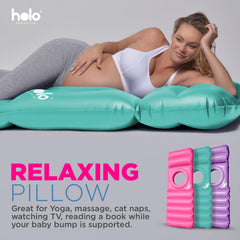 HOLO original-inflatable-pillow-tummy-hole demonstrates front-sleep comfort during pregnancy.