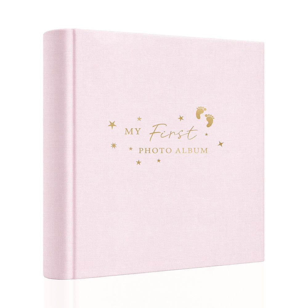 Holoary Baby Photo Album cover linen with pink hot stamping preserves memories in style.