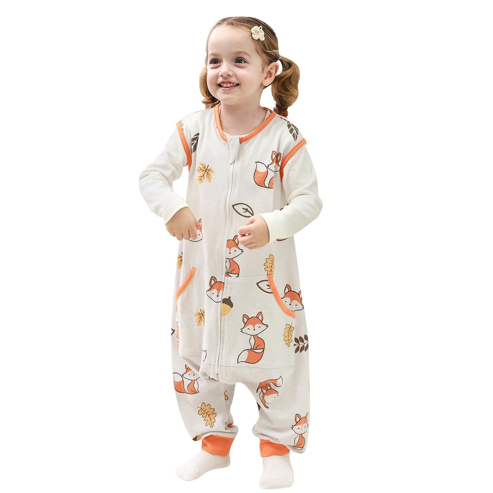 HOMEAL 0.5Tog Sleep Sack with Feet front view shows fox design for cozy, secure nights.