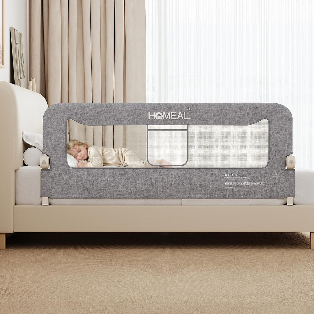 HOMEAL bed rail 59in assembly demonstrates a sturdy base for toddler safety.