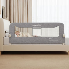 HOMEAL bed rail 59in assembly demonstrates a sturdy base for toddler safety.