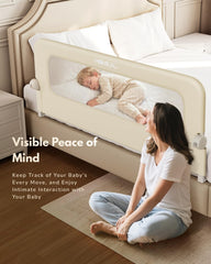 HOMEAL bed rail beige color blends with bedroom decor.