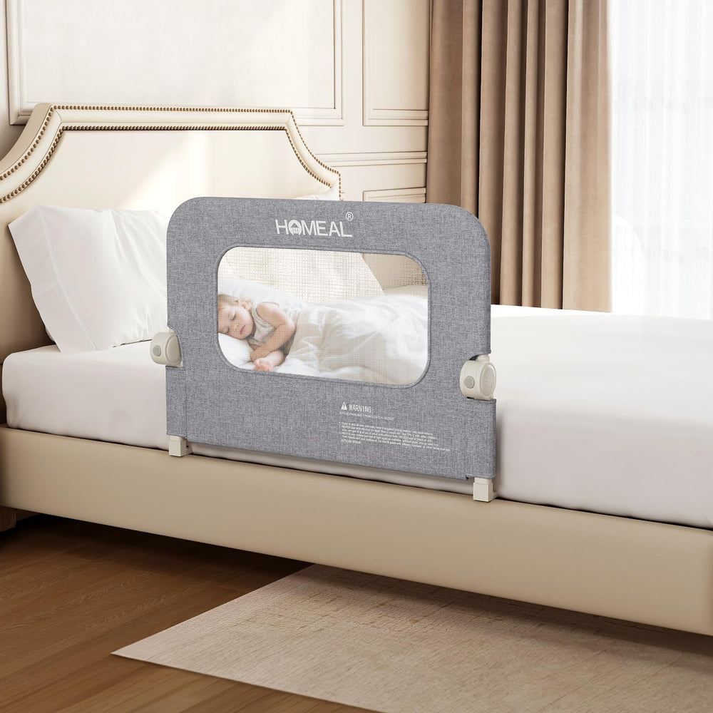 HOMEAL bed rail folding guard in grey showing 32x24 size for easy access