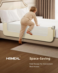 HOMEAL Toddler Bed Rails 59x24 beige guard with removable cover for cleaning