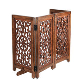 Homebia Designs decorative wooden pet gate closed, sturdy doorway barrier for safe indoor pet pacing.
