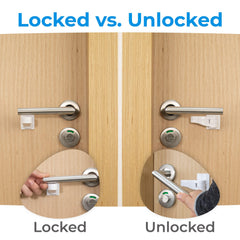 HomeBrella adhesive tab application on a door lever for tool-free install.