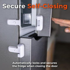 HomeBrella fridge lock installed on fridge illustrates automatic self-locking