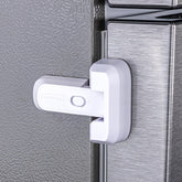 HomeBrella fridge lock white front view demonstrates tool-free kid safety