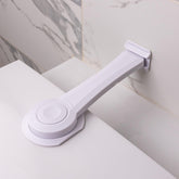 HomeBrella toilet locks adhesive installation shows tool-free setup for quick child safety.