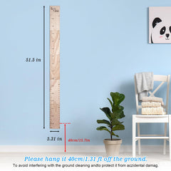 HOMEE growth chart wood grain closeup highlights natural wood and safe ink features.