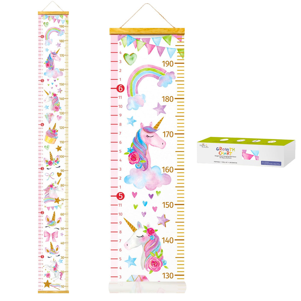 HomeEvolution unicorn growth chart canvas wall hanging for playful nursery decor and growth tracking.