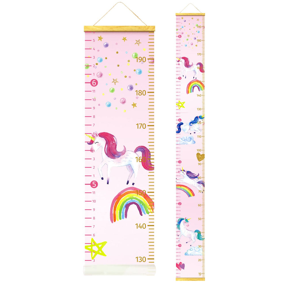 HomeEvolution Unicorn Growth Chart canvas wall hanging in vibrant room decor.