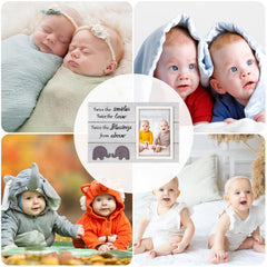 Homeny pregnancy announcement frame in white displays a 4x6 photo