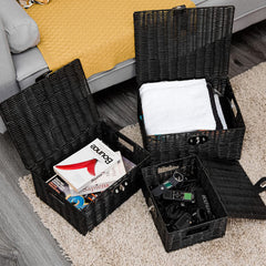 Homepeaz stackable baskets with built-in carry handles for easy shelving organization
