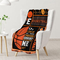 Homexzdiy basketball blanket folded on sofa showcases vibrant colors and stitching.