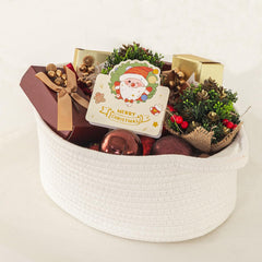 HomeyPine rope gift basket handles emphasizes easy transport and practical storage.