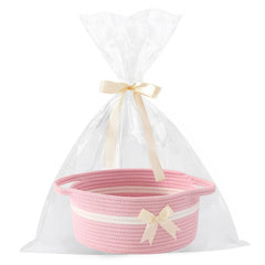 HomeyPine pink rose-basket with bow highlights elegant storage for nursery or living room