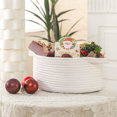 HomeyPine white decorative basket showcases clean modern look for nursery or living room.
