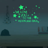 Homics We Love You to the Moon and Back glow decal shines at night for comforting bedtime.
