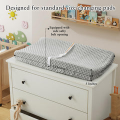 Homiest changing pad cover white-beige blends with nursery decor while protecting pads with durable softness.