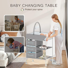 HOMMOW baby changing table height adjustment eases back-friendly diaper changes.
