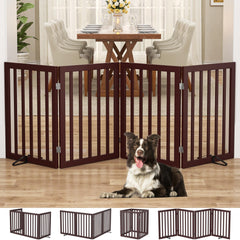 Homykic Bamboo Dog Gate with 4-panel assembly-free setup for immediate pet containment.