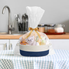 HONCESTA nursery organizer basket in blue, soft cotton rope for babies.