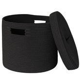 Honcesta storage basket with lid neatly holds blankets, keeping living spaces organized and cozy.