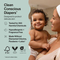 The Honest Company Clean Conscious diapers with comfy fit leg cuffs prevent leaks during wiggling